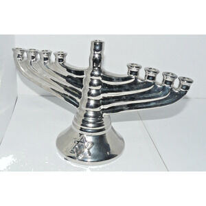 Menorah Judaica Shiny Silver Glazed Ceramic 9 Candles Hanukkah Chanukah Vintage